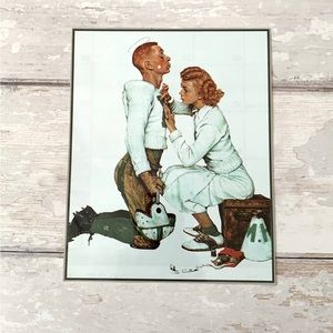 Norman Rockwell Art Print 6x8in The Letterman Cheerleader Sewing Football
